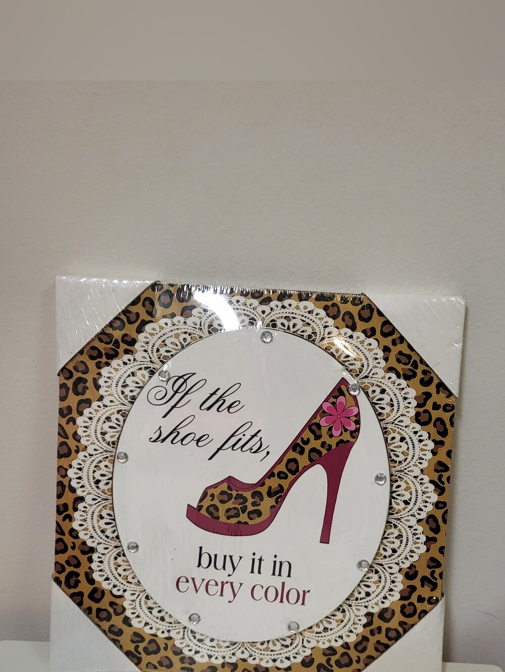 Stylish Leopard Print High Heel Wall Art - Pink Accent NEW